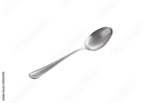 one stainless spoon on white background