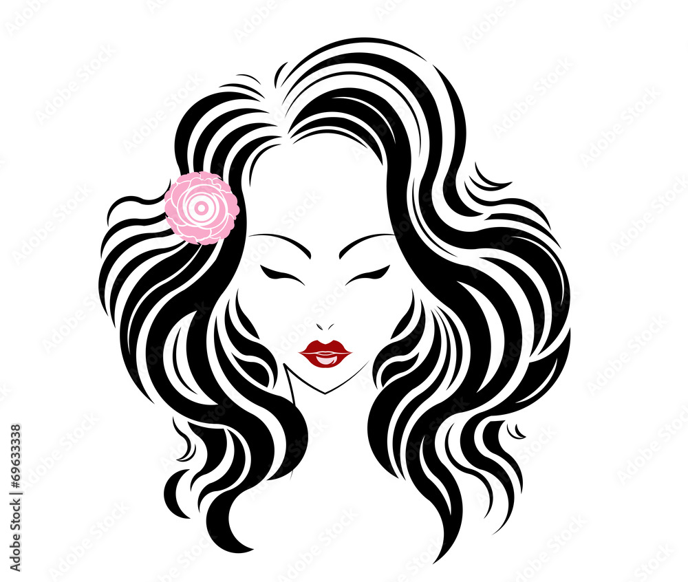 Long hair stile icon, logo girl's face