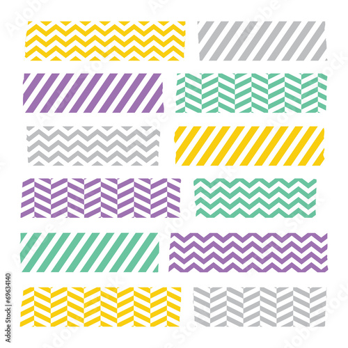 Set of colorful patterned washi tape stripes