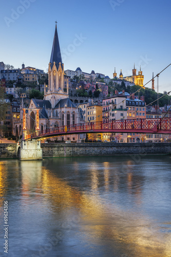 Vertical view of Lyon with Saone river