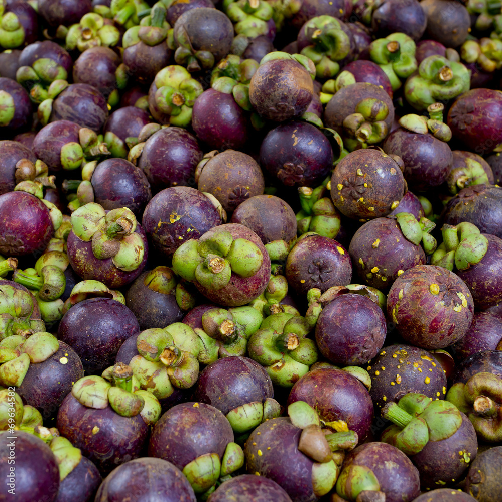 Fototapeta premium Mangosteen is a popular fruit in Thailand background texture
