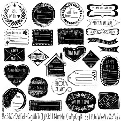 Set of vector handmade stamps for mail