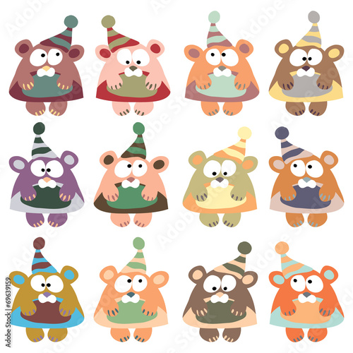 bears in winter hats colored vector on the white background