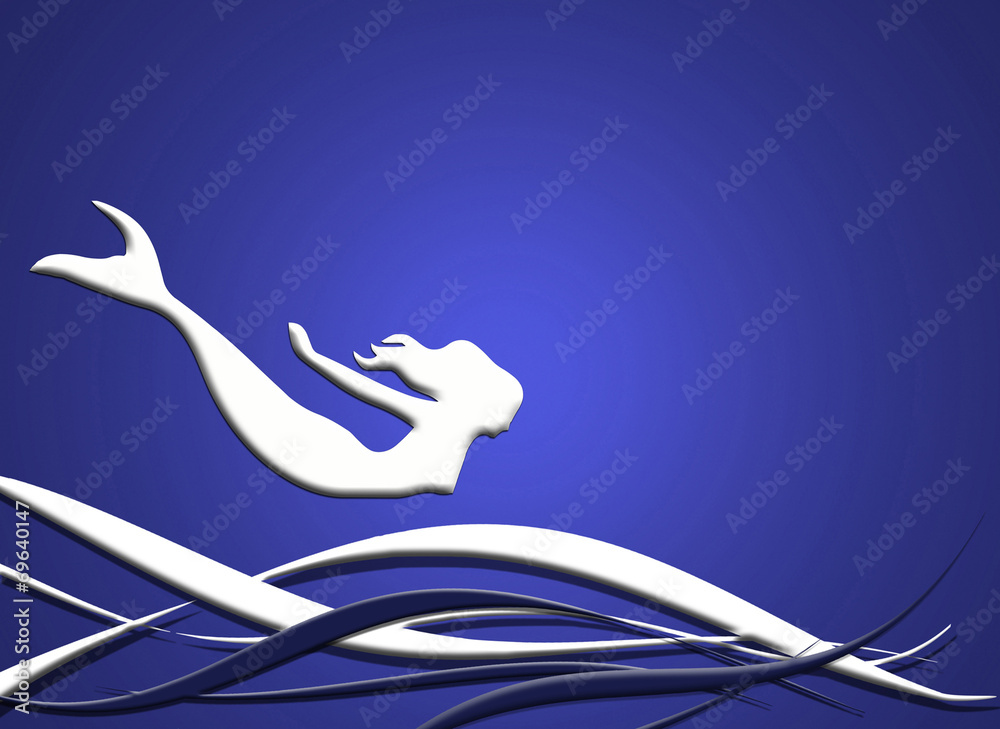 Sirena saltando, mar, olas, fondo azul, ilustración ilustración de Stock |  Adobe Stock