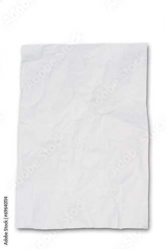 White crumpled paper on white background isolated vertical