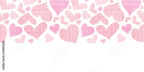 Pink textile hearts horizontal border seamless pattern