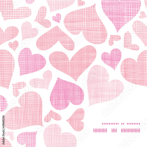 Pink textile hearts horizontal frame corner pattern background