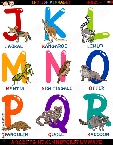 cartoon english alphabet with animals