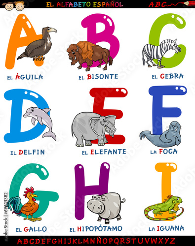 cartoon spanish alphabet with animals