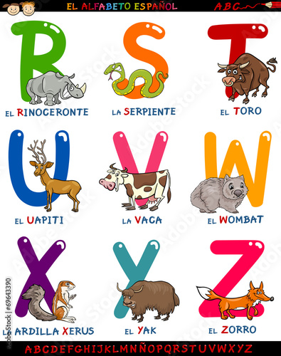 cartoon spanish alphabet with animals