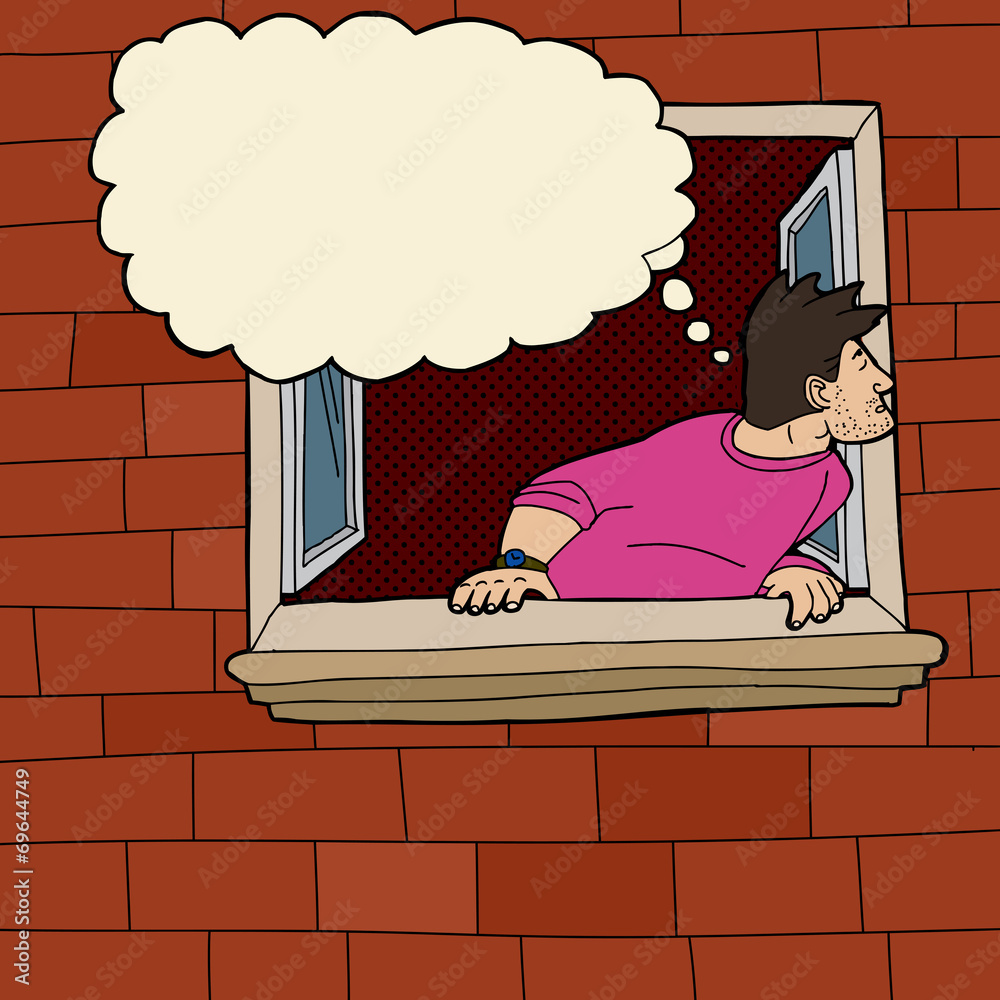 Man in Pink at Window