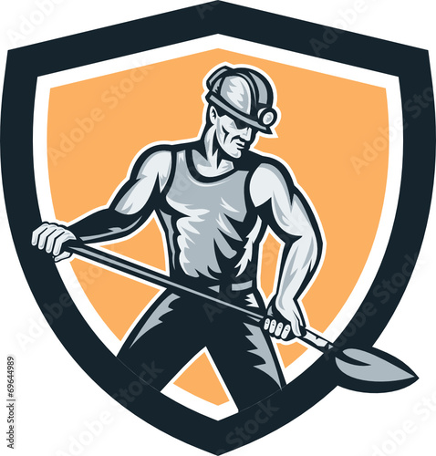 Coal Miner Hardhat Shovel Shield Retro
