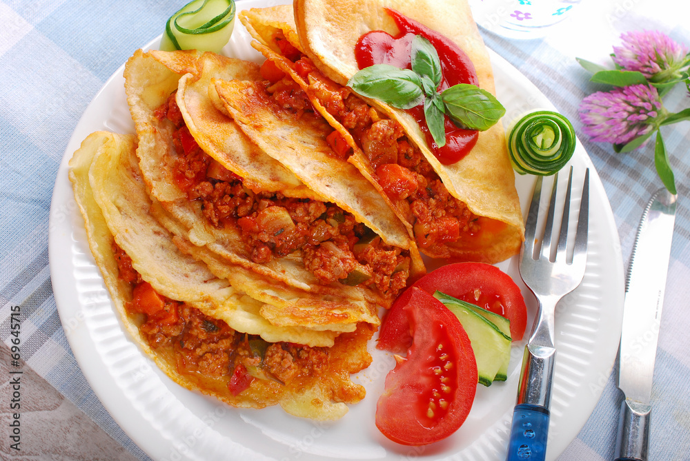 pancakes filled with minced meat and vegetables