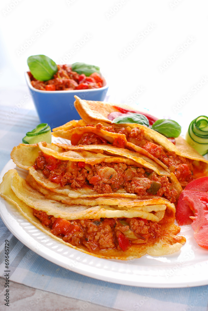 pancakes filled with minced meat and vegetables