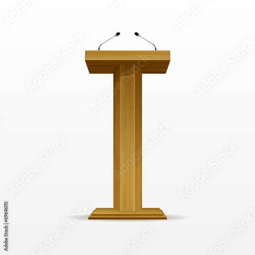Wood Podium Tribune Rostrum Stand with Microphones