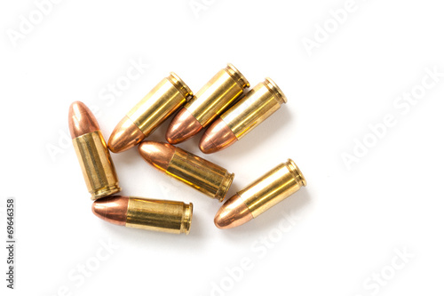 9mm bullet for a gun isolated on white background.