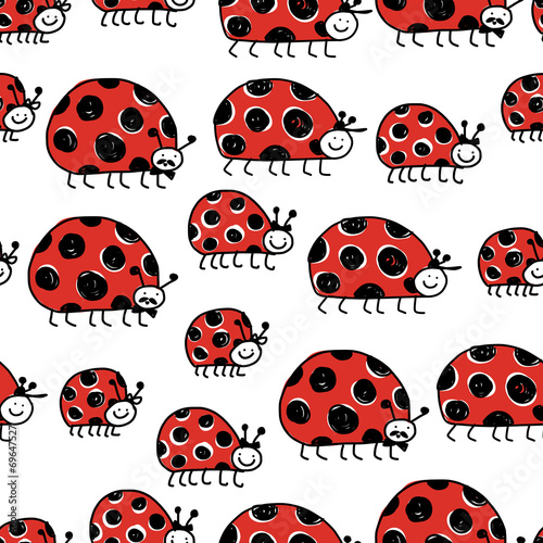 Ladybird family, seamless pattern for your design