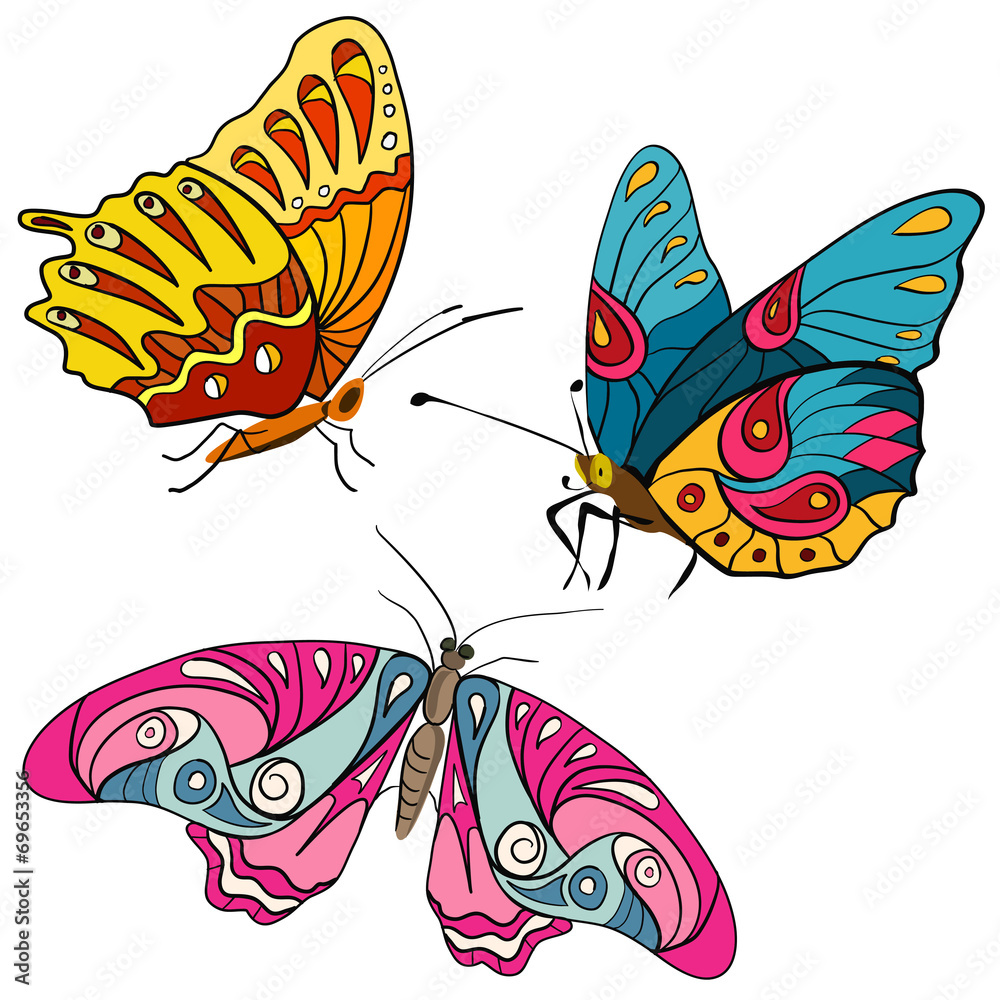 set of colorful butterflies doodle set of colorful butterflies doodle