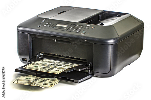 Printer printing fake dollar bills