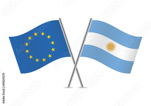 European Union and Argentinian flags. Vector illustration.