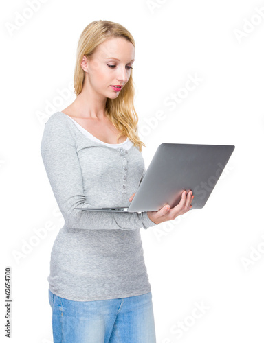 Caucasian woman use of laptop computer