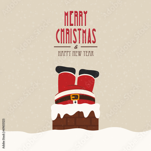 santa stuck in chimney snow background
