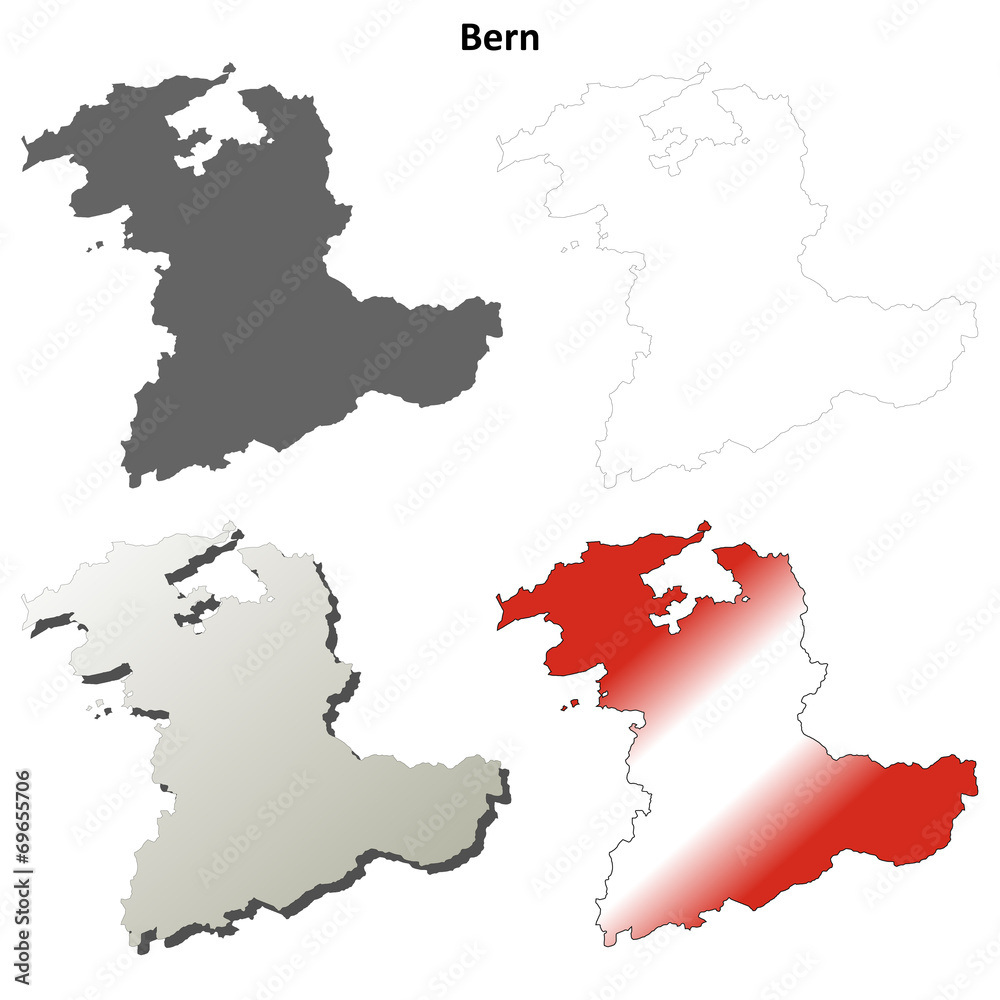 Bern blank detailed outline map set