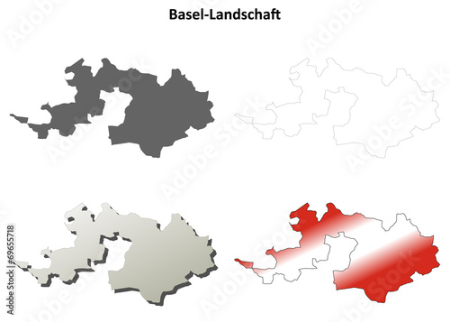 Basel-Landschaft blank detailed outline map set