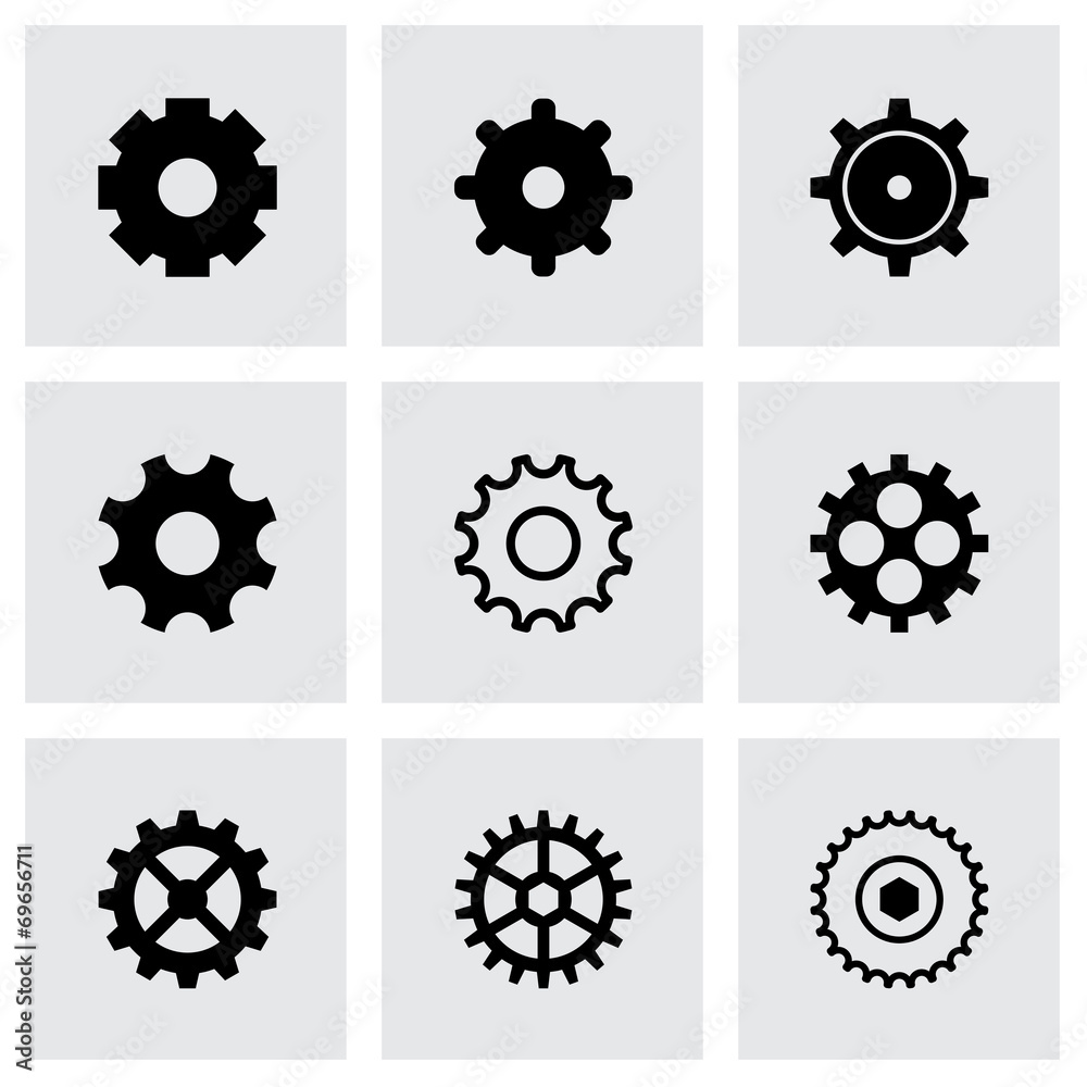 Vector black gear icons set Vector black gear icons set