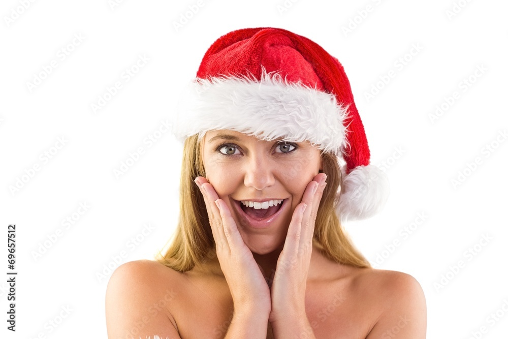 Festive blonde with hands on face Festive blonde with hands on face