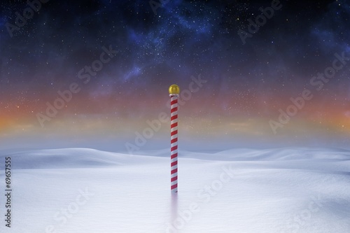 Canvastavla Snowy land scape with pole