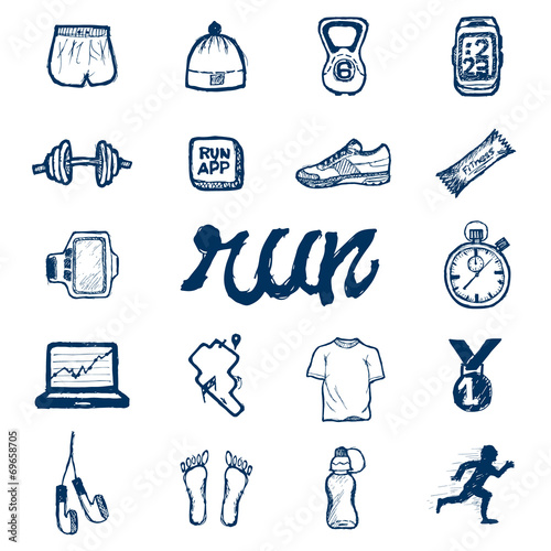 Run icons set in doodle style