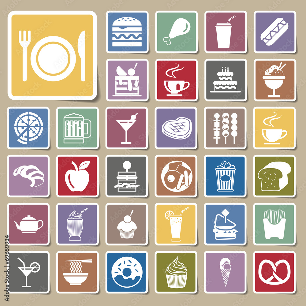 vector menu food and drink icons Sticker set vector menu food and drink icons Sticker set