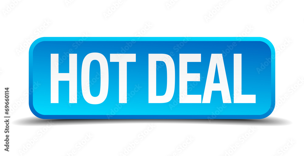 Hot deal blue 3d realistic square isolated button Hot deal blue 3d realistic square isolated button