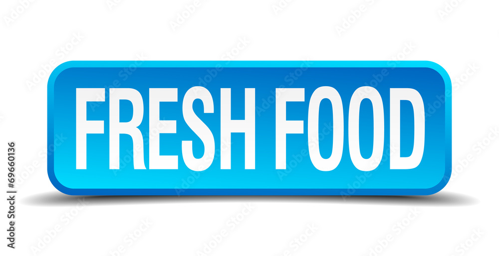 Fresh food blue 3d realistic square isolated button Fresh food blue 3d realistic square isolated button