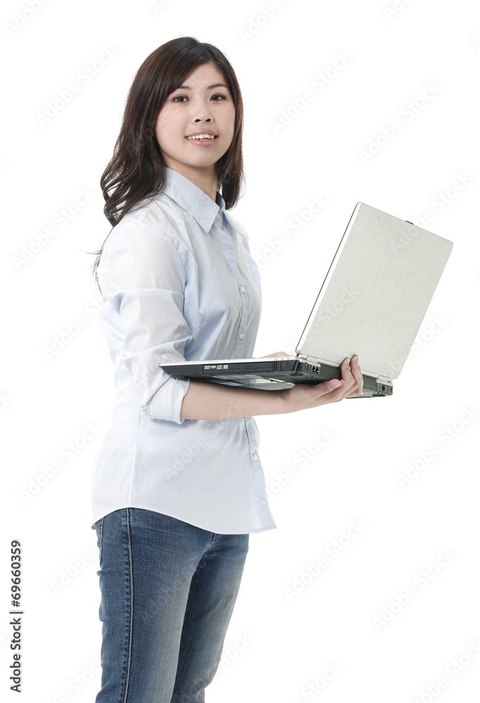 Isolated Young Business Woman With Laptop Isolated Young Business Woman With Laptop