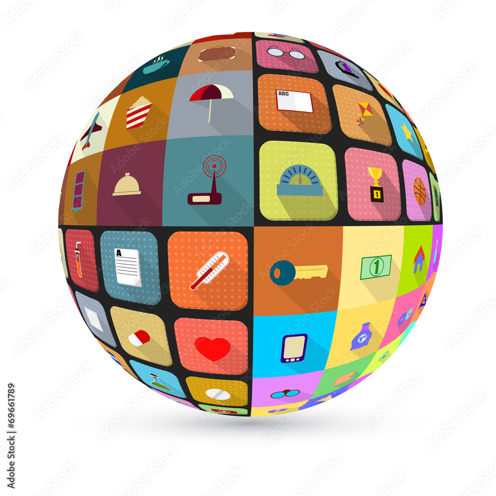 Abstract globe with flat icons Abstract globe with flat icons