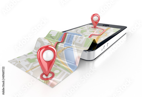 smart phone navigation - mobile gps 3d illustration