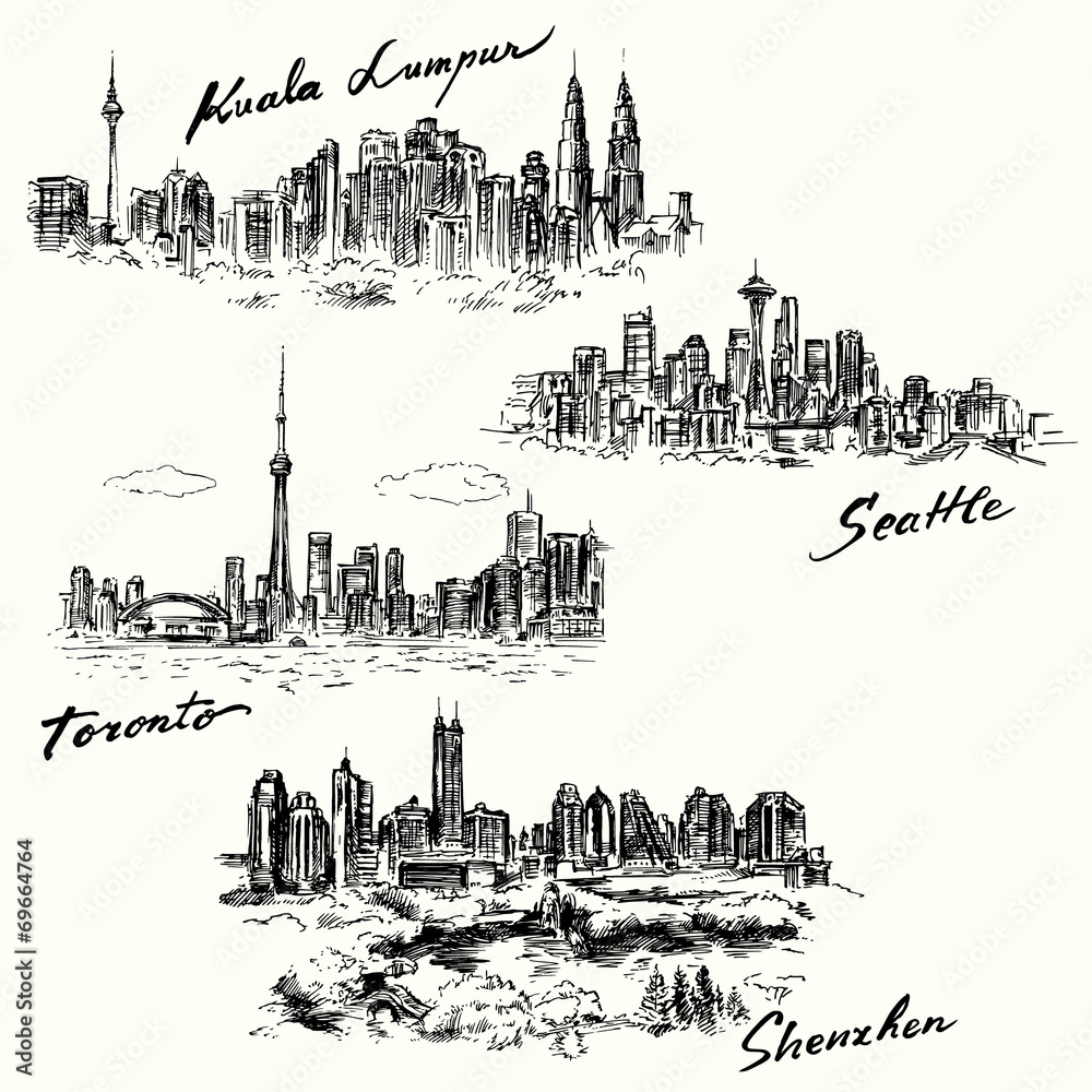 Obraz premium Toronto, Seattle, Kuala Lumpur, Shenzhen