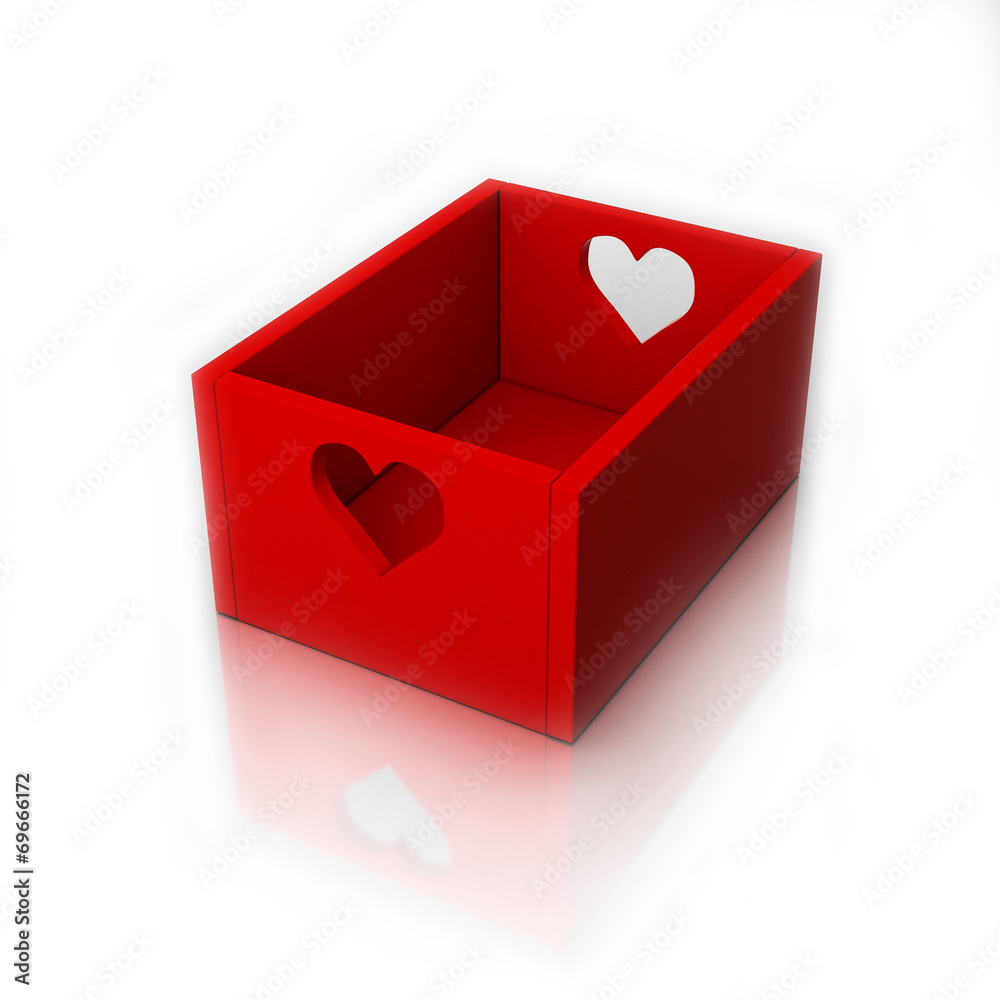 empty red box isolated on white with heart holders empty red box isolated on white with heart holders