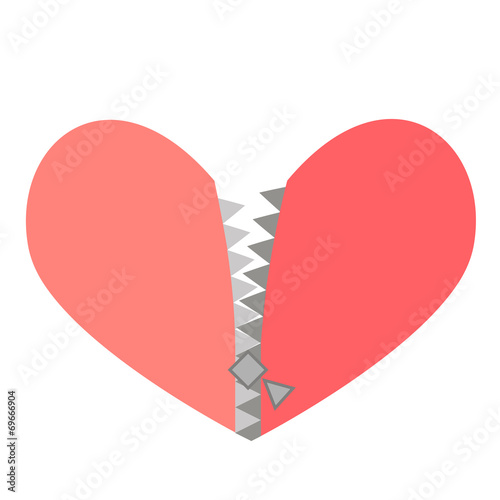 Vector illustration of a red heart with zipper