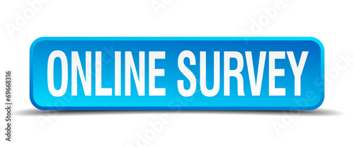 online survey blue 3d realistic square isolated button
