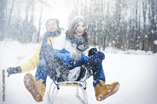 Canvastavla Crazy sledding during the winter