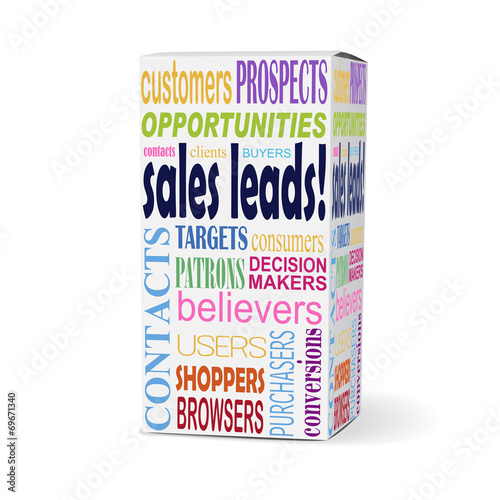 sales leads words on product box