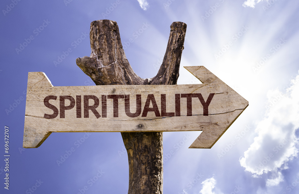 Spirituality wooden sign on a beautiful day