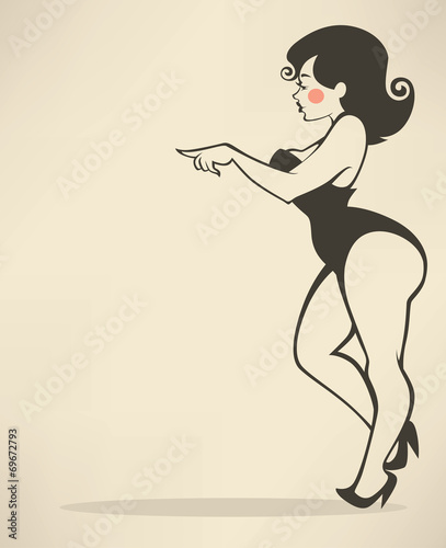 plus size pin up girl on beige background