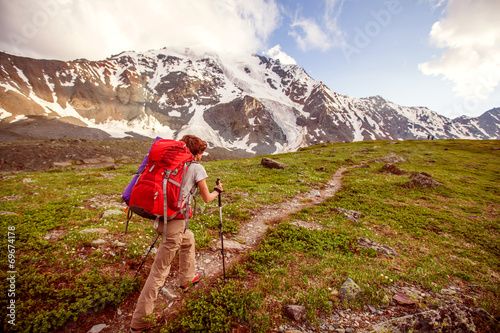 Hiker in Altai mountains, Russian Federation