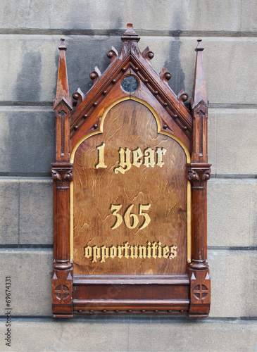 Decorative wooden sign - 1 year, 365 opportunities photo