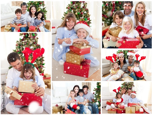 Families celebrating christmas together at home