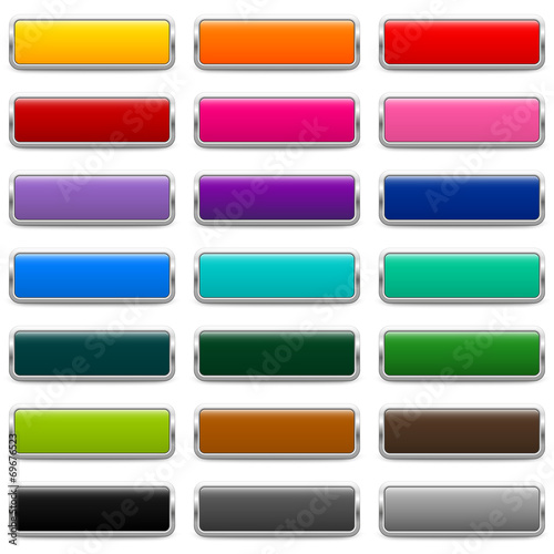 21 glossy metallic rectangular buttons in different colors